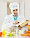 Chef cooking vegetarian lunch Royalty Free Stock Photo