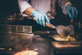 Chef cooking wagyu beef in Japanese teppanyaki