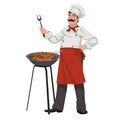 Chef cooks barbecue sausages Royalty Free Stock Photo