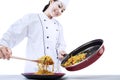 Chef cooks fried noodle Royalty Free Stock Photo