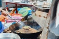 Chef cooks stir-fried noodles Royalty Free Stock Photo