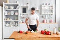 The chef cuts vegetables. The concept of eco-friendly products for cooking Royalty Free Stock Photo