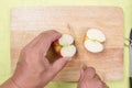 Chef cutting apple Royalty Free Stock Photo