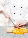 Chef cutting bacon Royalty Free Stock Photo