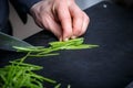 Chef cutting chives