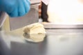 The chef are cutting and molding dough. Royalty Free Stock Photo