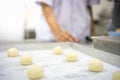 The chef are cutting and molding dough. Royalty Free Stock Photo
