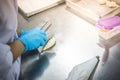 The chef are cutting and molding dough. Royalty Free Stock Photo