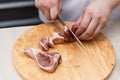 Chef Cutting Raw Meat on The Wood Block Royalty Free Stock Photo