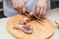 Chef Cutting Raw Meat on The Wood Block Royalty Free Stock Photo