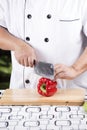 Chef cutting red bell pepper Royalty Free Stock Photo