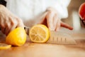 Chef cutting lemons Royalty Free Stock Photo