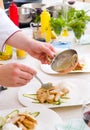 Chef decorate plate Royalty Free Stock Photo