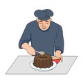 Chef Decorating Cake with Sprinkles Vector Illustration Royalty Free Stock Photo