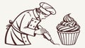 Chef Decorating Cupcake, Sweet Indulgence, Confectionery Art, vector design Generative AI Royalty Free Stock Photo