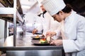 Chef decorating a food plate Royalty Free Stock Photo