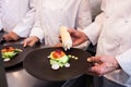 Chef decorating a food plate Royalty Free Stock Photo