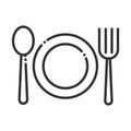 chef, dish spoon and fork kitchen utensil line style icon