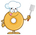 Chef Donut Cartoon Character Holding A Slotted Spatula