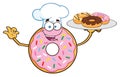 Chef Donut Cartoon Mascot Character Serving Donuts