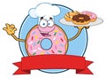 Chef Donut Cartoon Mascot Character With Sprinkles Circle Label Design
