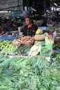 Chef examines produce for Thai food in a vendor`s stall