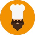 Chef flat icon- a man with a mustache and beard, wearing a chef`s hat