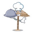 Chef with food beach shelter under the umbrella cartoon Royalty Free Stock Photo