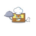 Chef with food bulletin board isolated in the mascot Royalty Free Stock Photo
