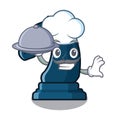 Chef with food chess knight isolated with the cartoon