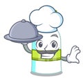 Chef with food liquid soap isolated with on mascot