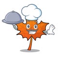 Chef with food red maple leaf mascot cartoon Royalty Free Stock Photo