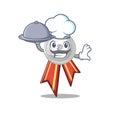 Chef with food silver medal cartoon miniature on table