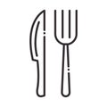 chef, fork and knife kitchen utensil line style icon