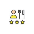 Chef, fork knife and three stars filled outline icon