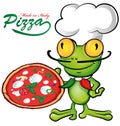 Chef frog cartoon with pizza Royalty Free Stock Photo