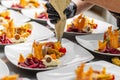 Chef is garnishing delicious appetizer dishes Royalty Free Stock Photo