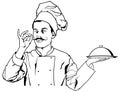 Chef Gesture Delicious and Holding a Cloche Platter Tray