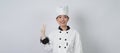 Portrait beautiful asian woman cook wearing chef uniform making gesture
