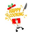 chef and happy cooking gift box cartoon doodle flat design vector illustration