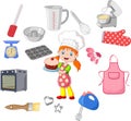 Chef girl and cookware Royalty Free Stock Photo