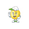 Chef golden apple fruit cartoon on white background