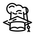 chef and graduate cooking courses hat line icon vector illustration