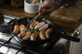 Chef grilling sausages food photography recipe idea