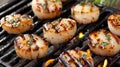 Chef grilling scallops in creamy lemon butter or cajun spicy sauce with herbs and garnish