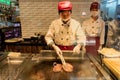 A chef grills Australian made beef at a Shanghai restaurant.