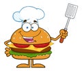 Chef Hamburger Cartoon Character Holding A Slotted Spatula