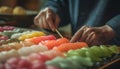 A chef hand prepares fresh seafood for a gourmet meal generated by AI Royalty Free Stock Photo