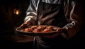 A chef hand prepares a gourmet meal in a commercial kitchen generated by AI Royalty Free Stock Photo