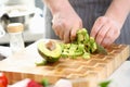 Chef Hands Cutting Dieting Tropical Fruit Avocado